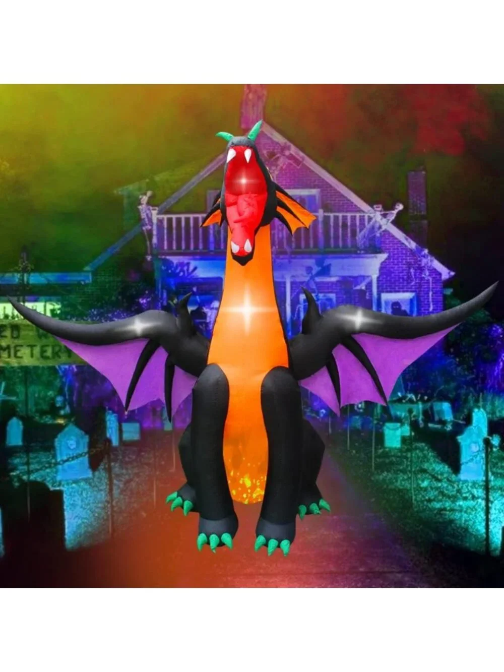 12FT Inflatable Fire & Ice Dragon Halloween Yard Decoration - Outdoor Festive